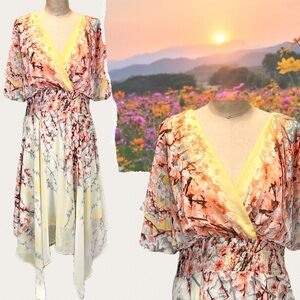 Rabbit‎ Designs sheer chiffon sunset floral maxi midi dress whimsical fairy new